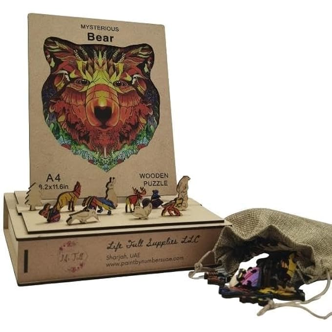 WOODEN JIGSAW PUZZLES, 3D WOODEN ANIMALS SHAPED PUZZLES, BEST GIFT FOR ADULTS AND KIDS DIY PUZZLE PIECE, COLORFUL UNIQUE BEAR FISH PUZZLES A4-8.2 X 11.6IN (A4- BEAR) - Image 3